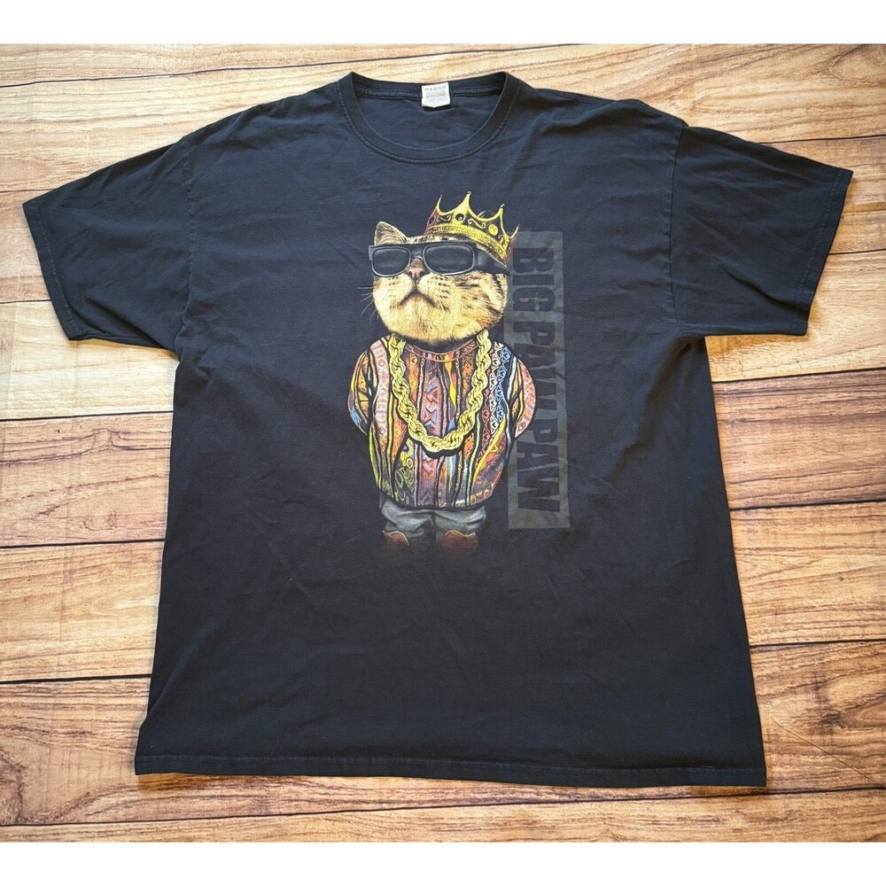 Notorious BIG Paw Paw Biggie T-shirt Cat Graphic XL Fruit Of The Loom HD